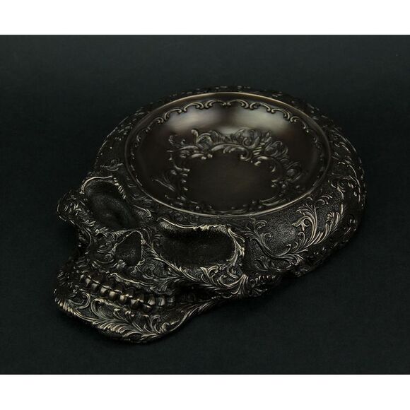Antiqued Bronze Finish Human Skull Decorative Dish - Picture 2 of 3